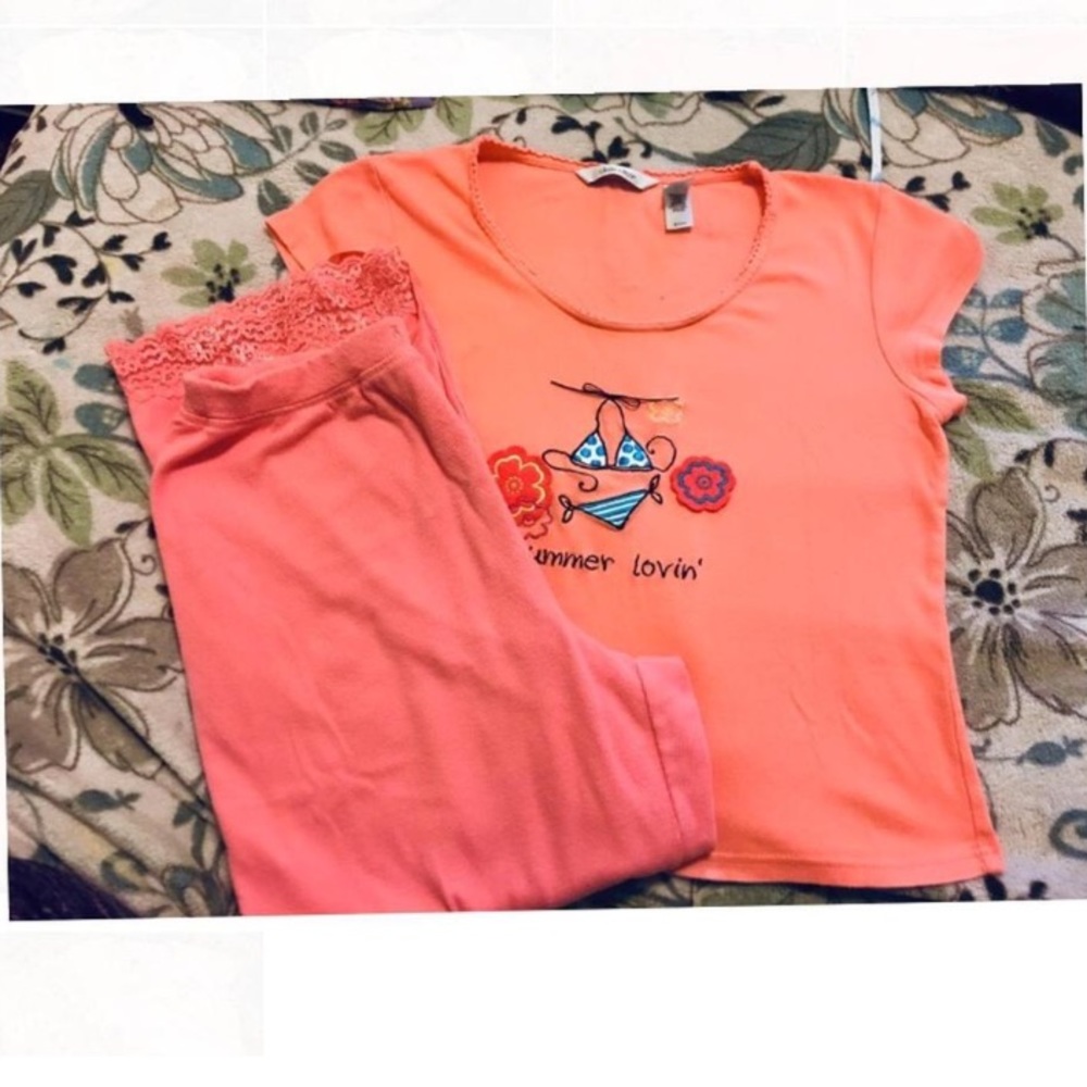 Vintage 90s 100% Cotton Peach/Coral Pajama Set